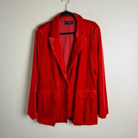 Lane Bryant Red Velvet Blazer Jacket 22 - Picture 2 of 16